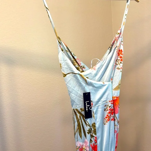 Lulus Still The One Sage Green Floral Print Satin Maxi Dress! Brand new! - Picture 11 of 11